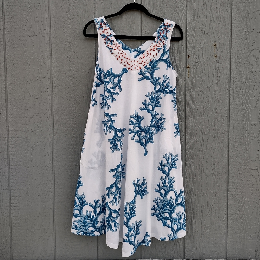 Soft Surroundings Sleeveless Beaded Coral Dress Petite Medium - Picture 1 of 10